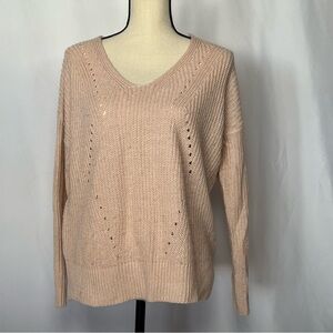 Moral Fiber Sweater Women's XL baby Pink Cable Knit Lace Back Corset Back
